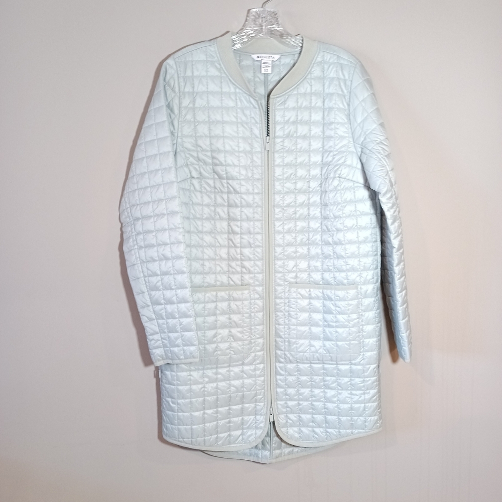ATHLETA Women's Primaloft Grandview Quilted Coastal Gray Long Puffer Coat S Tall